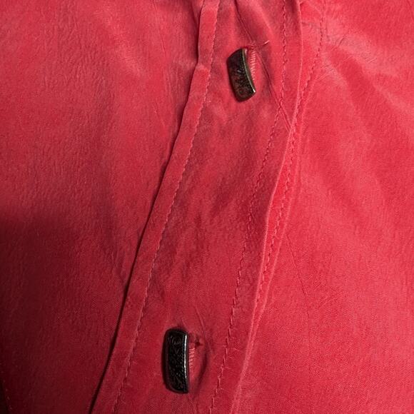 Vtg 1990s Salmon Pink Silk Button Up Minimalist Classic Western Blouse XL - Picture 3 of 5